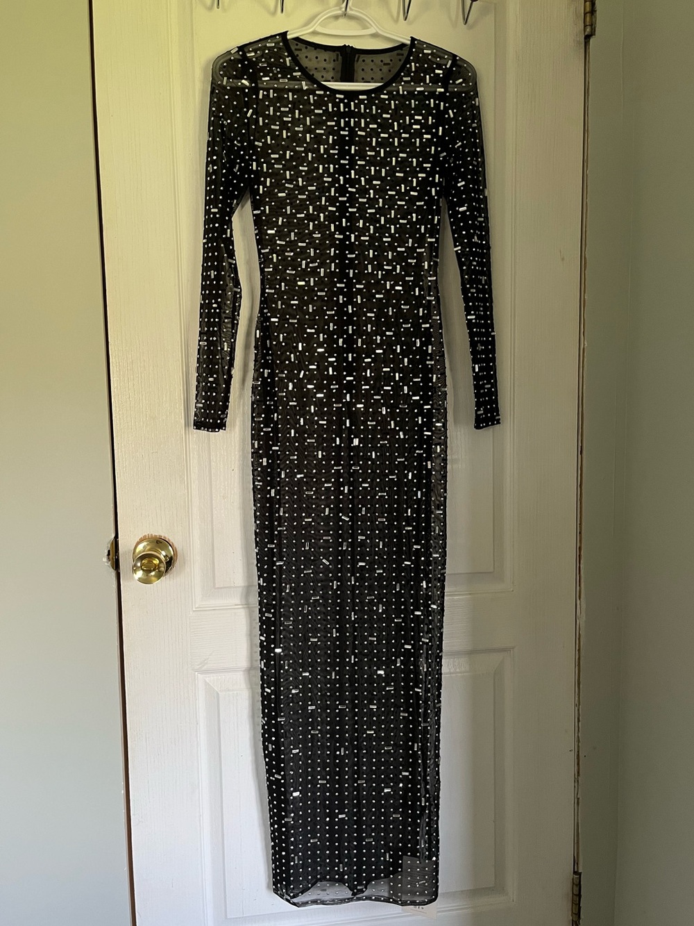 Black Long-Sleeve Sequin-Embellished Maxi Dress